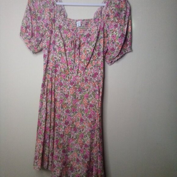 Old Navy Dress S Petite Peasant Short Sleeve Floral Colorful - Picture 13 of 14